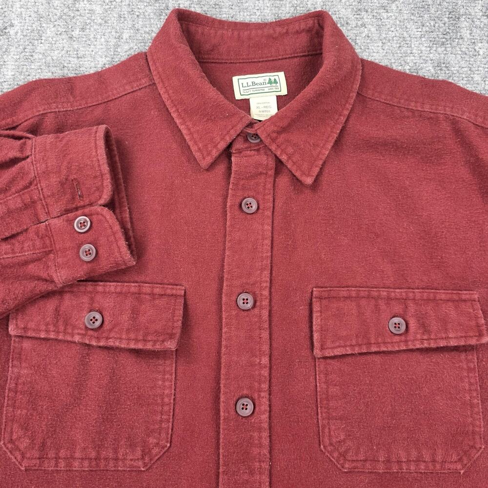 LL Bean Shirt Men XL Red Chamois Heavy Weight Flannel Button Up Casual Vintage